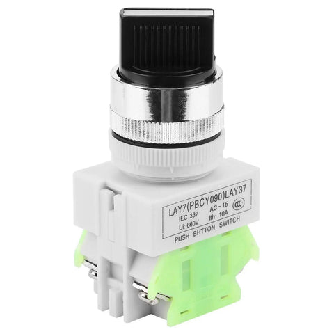 20X31 220V 5A Three Position Maintained Selector Self Locking Rotary Switch With Two NO And One NC Contacts Built To Last And Ready For Control Panels And Electronics Projects, black cap, white base