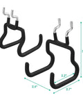 Close-up view of Eight Pack Pegboard Hooks for One Quarter Inch Pegboards Heavy Duty Metal Tool Hangers with dimensions and design.