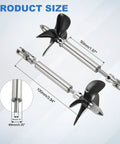 Driveshaft And 4 Blade Stainless Steel Propeller Kit For RC Boats, Universal Joint, 100mm Shaft, 50mm Sleeve, 55mm Propeller Diameter, Fits 3mm Motor Shaft, RC Boat Coupler Assembly, Upgrade And Repair, shown in product dimensions
