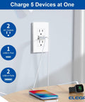 Three USB Ports Wall Outlet With USB C And USB A Fast Charging 15 Amp Tamper Resistant Receptacle Matte White Wall Plate Included UL Listed 2 Pack For Home And Office Gadget Charging Hub installed on wall, charging devices.