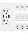 3-Port USB C Wall Outlet With USB A Ports, 20 Amp Receptacle, Matte White, Tamper-Resistant, Screwless Wall Plate Included, 10 Pack