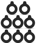 8 Pc Bucket Pin Shim Kit For Excavators And Skid Steers 40 Mm Inner Diameter 80 Mm Outer Diameter 2 Mm Thick High Elasticity And Crack Resistant Durable Universal Fit For Heavy Equipment Including Cat Kubota Takeuchi Komatsu, showing black shims in two rows of four, on a white background.