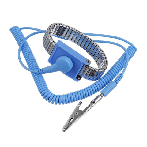Reusable Corded Anti Static Wrist Strap With Alligator Clip, metal band, coiled cable, for grounding static electricity