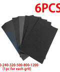Top Tier 6Pcs Wet Dry Sandpaper Sheets With Grits From 180 To 1200 for car headlight resto, woodworking and home DIY projects.