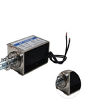 Push Pull Type DC Solenoid Electromagnet 12V Open Frame Actuator With 80N Force 15mm Stroke 10A Current 120W Power Linear Plunger Return For Automation DIY Projects, black metal body with wires