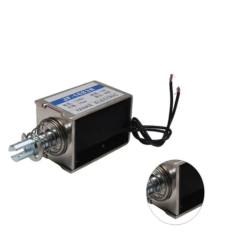 Push Pull Type DC Solenoid Electromagnet 12V Open Frame Actuator With 80N Force 15mm Stroke 10A Current 120W Power Linear Plunger Return For Automation DIY Projects, black metal body with wires