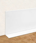 Flexible PVC Baseboard Molding Trim 4 Inch Wide With 1 Inch Crease, 19.68 Feet Long White Wall Base Cover installed on wall corner