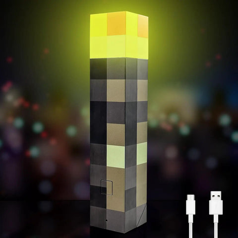 Glow Torch Wall Lamp With 7 Color Night Light, Rechargeable, brown finish block design, USB cable included, handheld or wall mountable