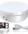 Herxsin Electric Rotating Display Stand 360 Degree Motorized Turntable With Usb Power Cable Showcase For Jewelry Watch Models And Photography Products Smooth Spin White Finish with makeup items and USB cable