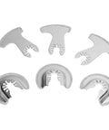 6 Piece Segment Oscillating Blades Set For Multitool Saw Carbide Blades arranged in a semicircle on a white background.