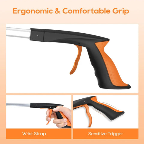 Two Pack 43 Inch Heavy Duty Grabber Reacher Tool With Foldable 360 Degree Rotating Jaw, Magnetic Tip, Ergonomic Grip, Wide Claw For Trash Cleanup Gardening And Reaching High Shelves, Ideal For Seniors