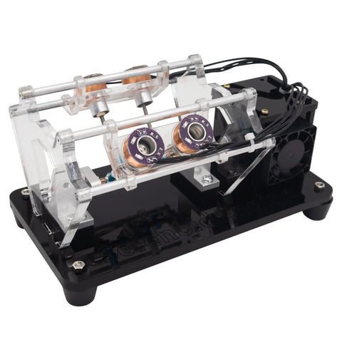 Solenoid Electromagnetic Engine DIY Multi Level Coil Kit for science physics teaching experiments, four coils, side view.