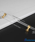 30 Pack Six And A Quarter Inch Clear Acrylic Cabinet Pulls With Matte Gold Finish for kitchen and bath, dimensions shown
