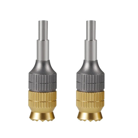 Beefed Up Aluminum Extension Joysticks For DJI RC Controllers, Adjustable Thumb Sticks, silver and gold, front view