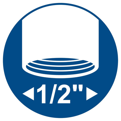 Graphic displaying 1/2 inch measurement, possibly related to 5 Pack Plastic Pop Up Flush Head Sprinklers With Brass Half Pattern Nozzles For Lawn And Landscape Irrigation Built To Last Low Profile Replacement Heads 1.5 Inch Pop Up Height Compatible With Flush Heads From Leading Brands.