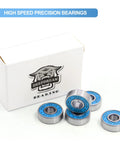 Front view of 608RS skateboard bearings, blue-sealed chrome steel, 8x22x7mm, Deep Dream brand, white box.