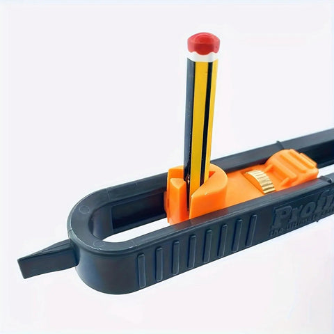 Precision Contour Scribe Tool With Lock Pin Slick Woodworking Measuring Ruler showing orange locking mechanism and dual pencils.