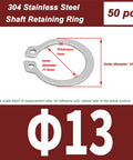 External Circlips C Clip Retaining Snap Rings Set For Bearings And Electrical Appliances, 50 Pcs, 304 Stainless Steel