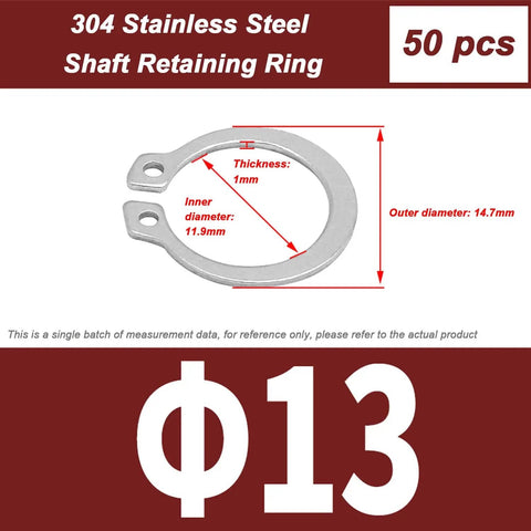 External Circlips C Clip Retaining Snap Rings Set For Bearings And Electrical Appliances, 50 Pcs, 304 Stainless Steel