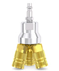 Three Way Aluminum Air Manifold And Splitter For Pneumatic Hoses, Four Port Quick Connect Socket For Shop Use, angled view