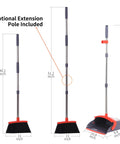 Extended Telescoping Broom And Dustpan Set With Adjustable Handle for Zero Bend Sweeping shown with pole measurements included