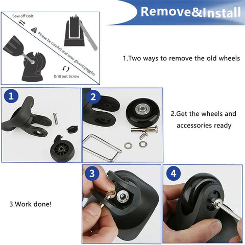 Installation guide for 50mm Replacement Luggage Wheels Set For Suitcases And Travel Bags 4 Silent PU Swivel Casters.