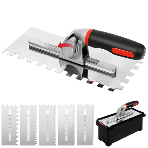 Pro Grade Versatile Tile Trowel Set With 6 Interchangeable Notched Blades And Quick Lock Handle For Mortar Thinset And Tile Installation