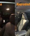 Before and after view of Lit White Interior LED Light Kit for WRX STI Impreza 2004 to 2022 super bright 6000K bulbs installed
