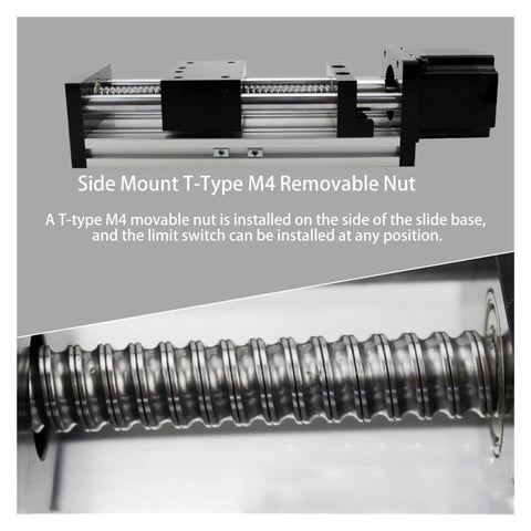 Hella Smooth Precision Linear Bearing Electric Linear Rail Ballscrew Slide Stage For CNC DIY Z Axis with side mount T-type M4 removable nut.