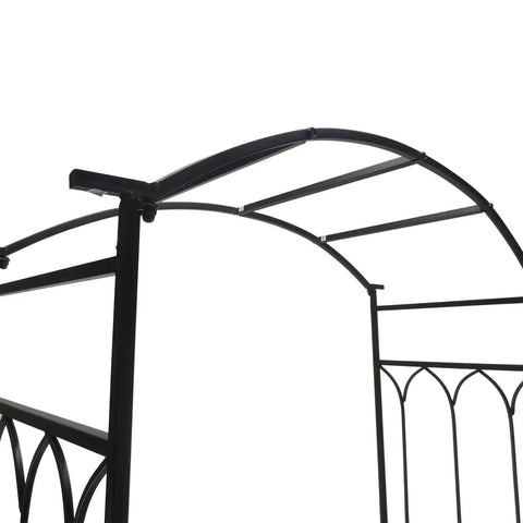 Metal Trellis Arbor Arch With Built In Garden Bench For Climbing Plants And Vines, Patio Decor, steel frame close-up view