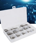 Open case of Stainless Steel Retaining Ring Kit 400 Pcs Assortment 1.5mm To 15mm For Bearings Gears Pulleys Axles Transmission