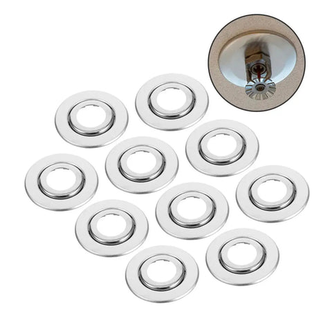 20 Pieces Stainless Steel Fire Sprinkler Escutcheon Plates Expandable Protective Caps arranged in a row.