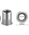 M6 Stainless Steel 304 Rivet Nuts Flat Head Rivnut Threaded Inserts Knurled Body, 200 Pcs, Rust And Corrosion Resistant Fasteners