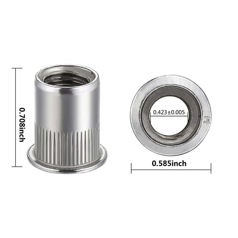 M6 Stainless Steel 304 Rivet Nuts Flat Head Rivnut Threaded Inserts Knurled Body, 200 Pcs, Rust And Corrosion Resistant Fasteners
