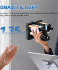 Workhorse Portable Label Dispenser With Dual Sensors And Three Speed Modes For Shipping Packages Includes Rechargeable Battery with hands demonstrating portability.
