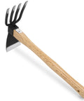 Two In One Garden Hoe And Cultivator For Weeding And Planting, Japanese Style hand tool with sharp blade and 3-prong tiller