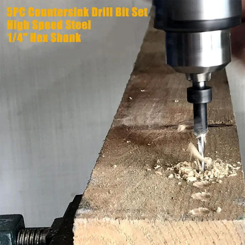 Wood Countersink Drill Bit Set With Quick Change Shank Nine Piece Kit Including Five Number Eight Countersink Bits drilling wood