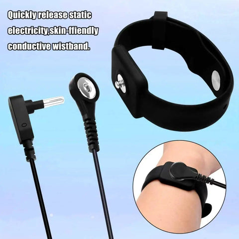 Go To ESD Wrist Strap And Grounding Cord Bundle with 3.5mm snap and 3m cable for electronics repair, shown on wrist.