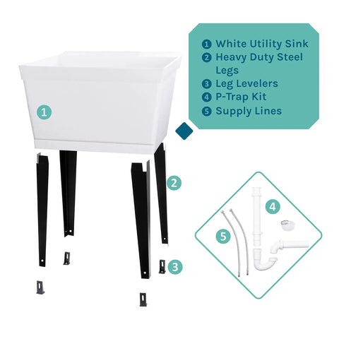 Heavy Duty 19 Gallon Thermoplastic Utility Sink With Adjustable Metal Legs illustration of components