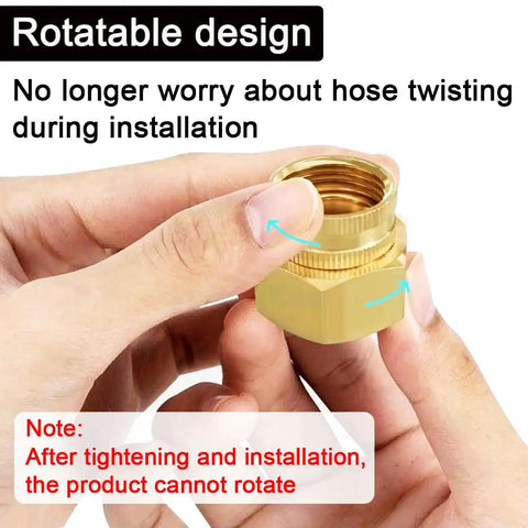 Two Pack Beefy Brass Swivel Pipe Fitting Three Quarters Inch GHT To One Inch NPT Double Female For Garden Hose Threads Rotating Joint Heavy Duty Brass Connector, rotatable brass adapter in hand