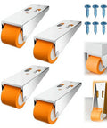 Premium Top Shelf Heavy Duty Vertical Track Roller Wheels With Tough Rubber Casters And Zero Sag Design For Smooth As Silk Sliding Door Glide On Scratch Proof Floors, showing two sets of orange rubber casters.