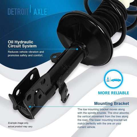 Close-up of front strut and coil spring from Front Steering Knuckles Kit For 2009 To 2013 Toyota Corolla With Wheel Hub Bearings.