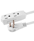 Three Outlet Extension Cord 8 Foot Grounded Power Strip With Flat Plug For Indoor Use Perfect For Home Office And Media Center Desk Setup, 16 Gauge Cable UL Listed White