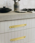 Brushed Gold Cabinet Pulls With Backplate 6 Pack Zinc Alloy Kitchen Drawer Handles on white cabinetry in kitchen