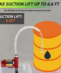 Heavy Duty Portable 110V Fuel Transfer Pump With Manual Nozzle For Gas Diesel Kerosene Biodiesel And More Self Priming 10 GPM Oil Transfer Pump For Home Garage Shop Farm Use showing 6.6 FT max suction lift capability