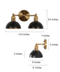 Modern Farmhouse Bathroom Light Fixtures In Black And Brushed Gold Over Mirror Vanity Lights That Give Your Bathroom A Boss Vibe, showing dimensions 14.5x8x8.5 inches, two-light fixture with black metal shade.