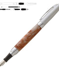 Presimo Style Fountain Pen Turning Kit With Brushed Satin Chrome Hardware For 10 Mm Woodturning, showcasing a custom-finished pen.