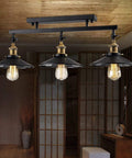 Industrial Vintage 3 Light Semi Flush Ceiling Mount Fixture For Home Kitchen Living Room Dining Room Dope Retro Metal Chandelier With E26 Base UL Listed 3 Bulbs Not Included 40W Max Per Bulb