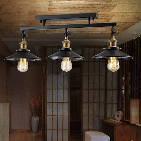 Industrial Vintage 3 Light Semi Flush Ceiling Mount Fixture For Home Kitchen Living Room Dining Room Dope Retro Metal Chandelier With E26 Base UL Listed 3 Bulbs Not Included 40W Max Per Bulb