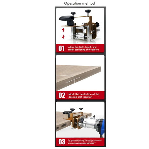 Operation method for Boss Level Stainless Steel Router Mortising Jig And Slotting Locator with depth adjustment for woodworking.